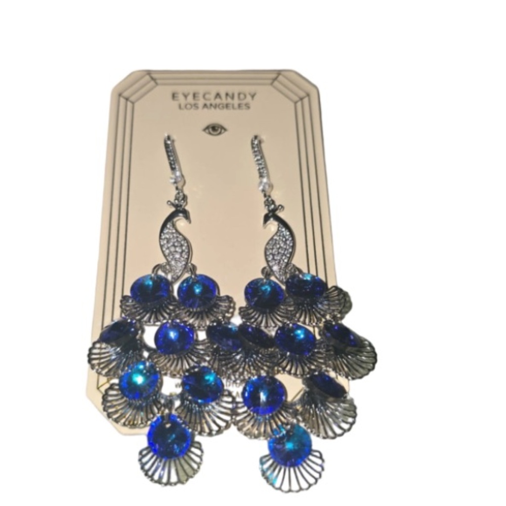 Eye Candy Crystal Rhinestone Peacock Pendant Earrings